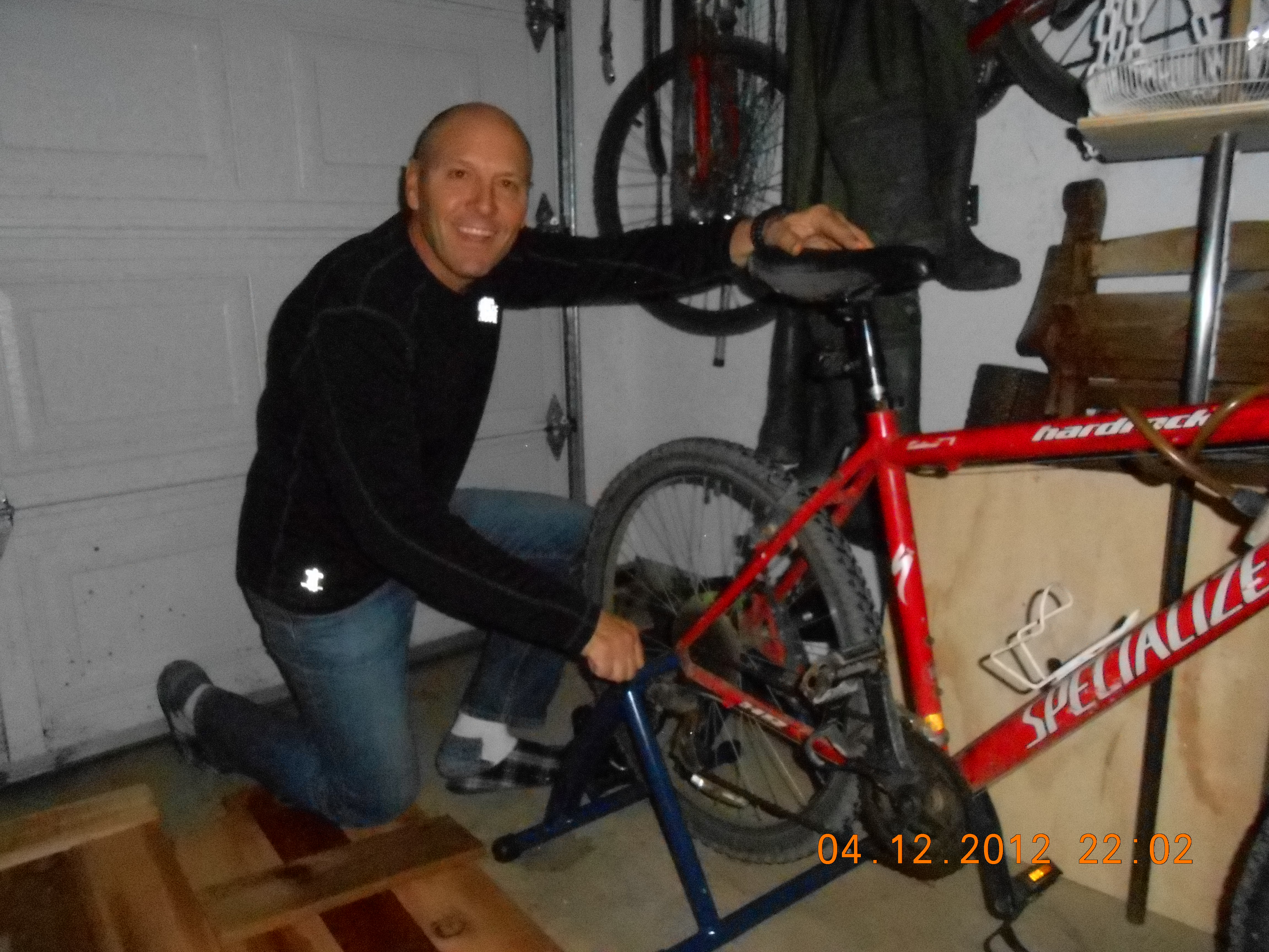 John and his indoor bike trainer